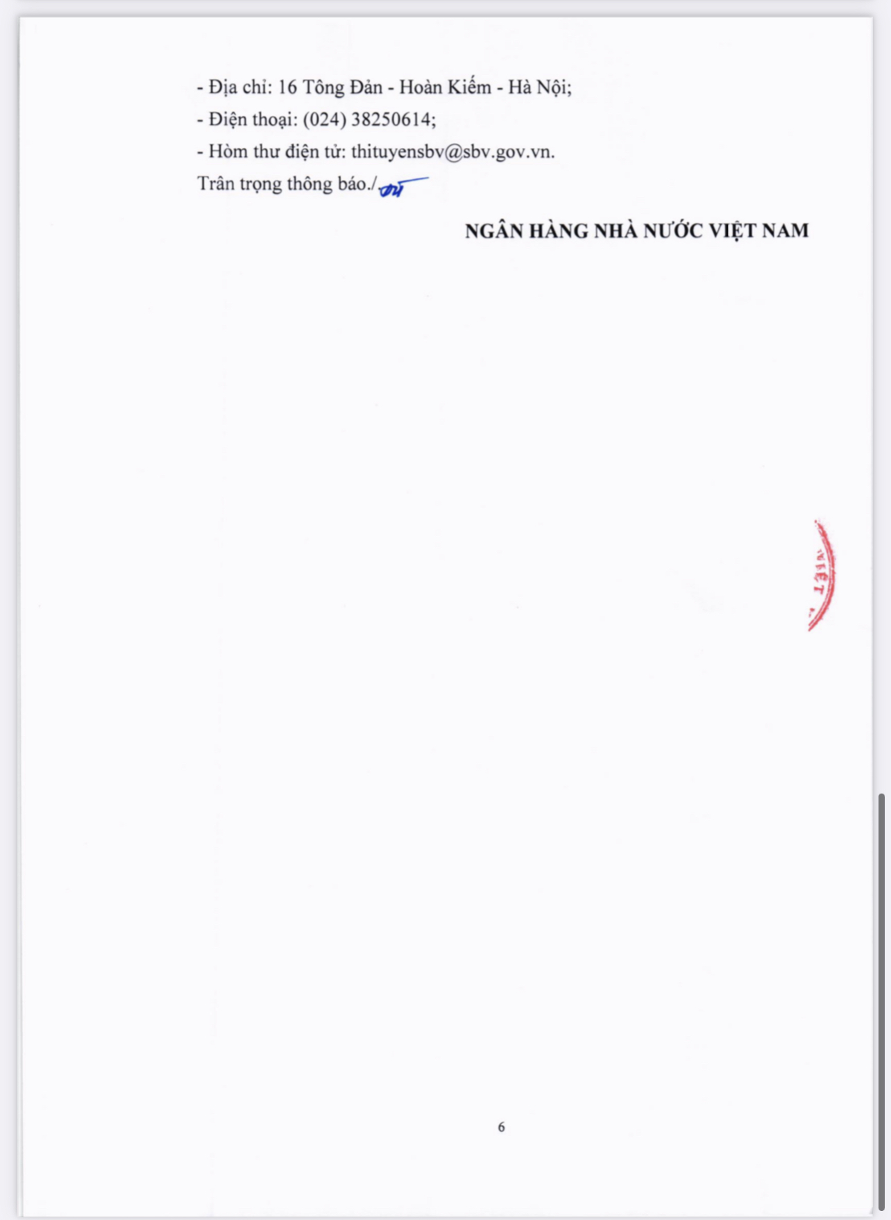 Ngân hàng Nhà nước Việt Nam (SBV) tuyển dụng khu vực Tây Nam bộ, Miền trung, Tây nguyên