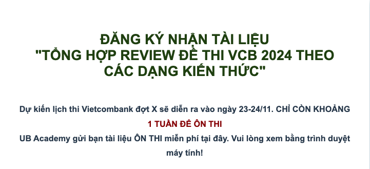 TÀI LIỆU "TỔNG HỢP REVIEW ĐỀ THI VIETCOMBANK THEO CÁC DẠNG KIẾN THỨC"