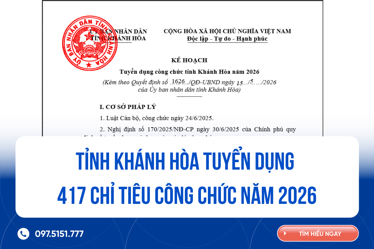 Tỉnh Khánh Hòa tuyển dụng 417 chỉ tiêu công chức năm 2026