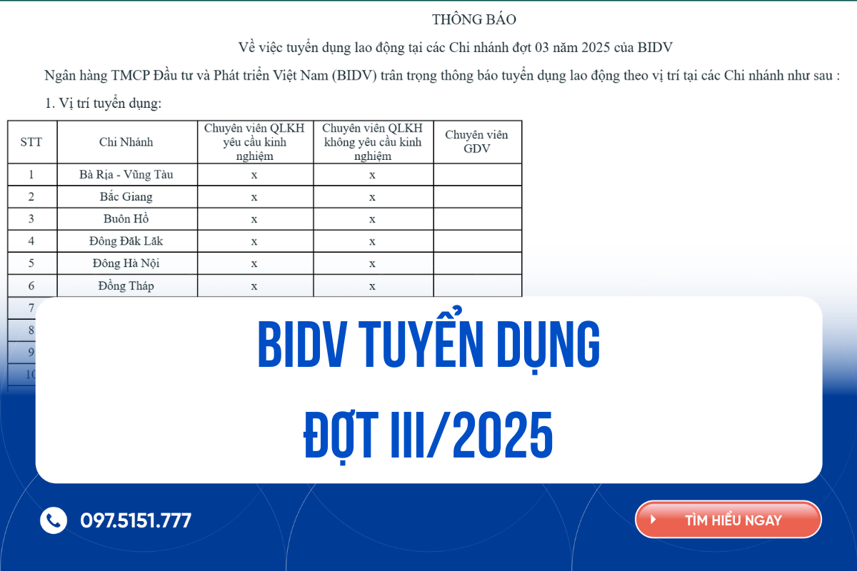 BIDV tuyển dụng đợt III/2025 