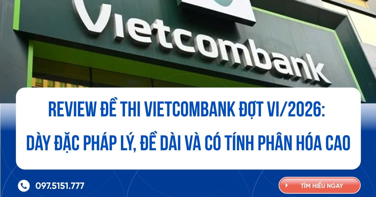 Review đề thi Vietcombank đợt VI/2026: Dày đặc pháp lý, đề dài và có tính phân hóa cao